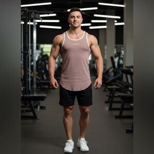 YoungLA Men's Tank Top in Brown with White Trim